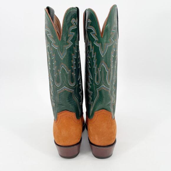 Vintage Lucchese Green Camel Tan Snip Toe Western Stitching Cowgirl Boot size 8 - Picture 7 of 11